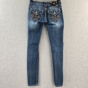 Miss Me Jeans 26x32 Skinny Distressed Embellished Rhinestones Thick Stitch
